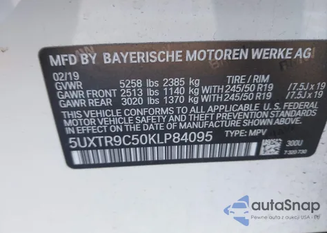 2019 BMW X3 xDrive30I из США, поврежденный, VIN 5UXTR9C50KLP84095
